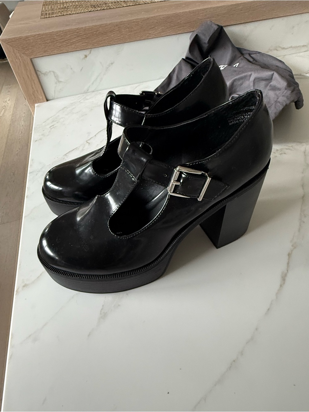 Madden Girl Black Patent Mary Jane Platform Heels with Buckle